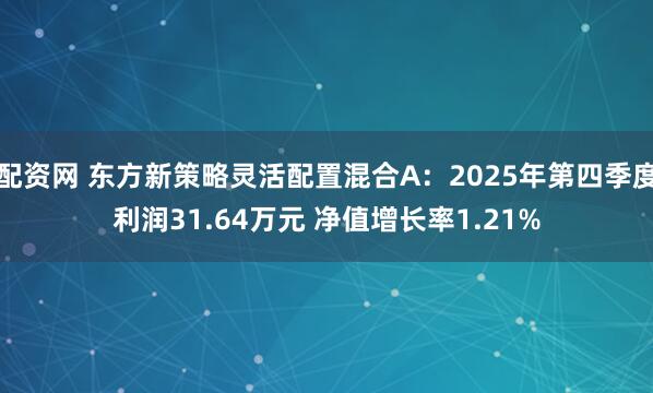 配资网 东方新策略灵活配置混合A：2025年第四季度利润31.64万元 净值增长率1.21%